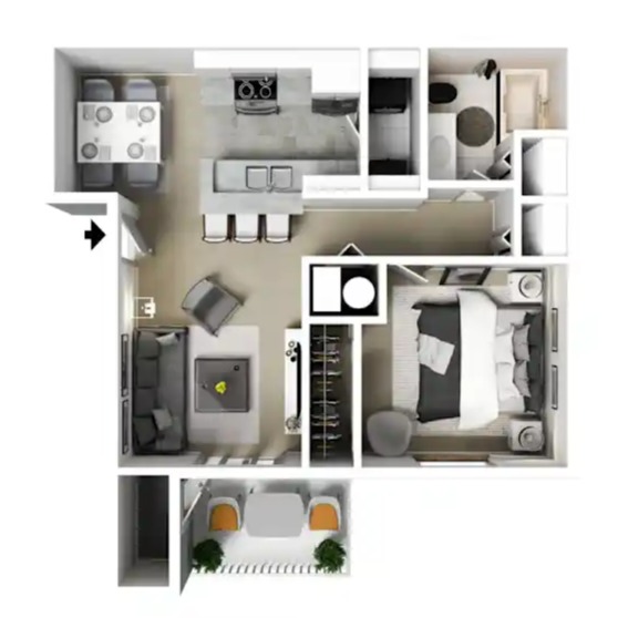 1 Bed 1.0 Bath Floor Plan